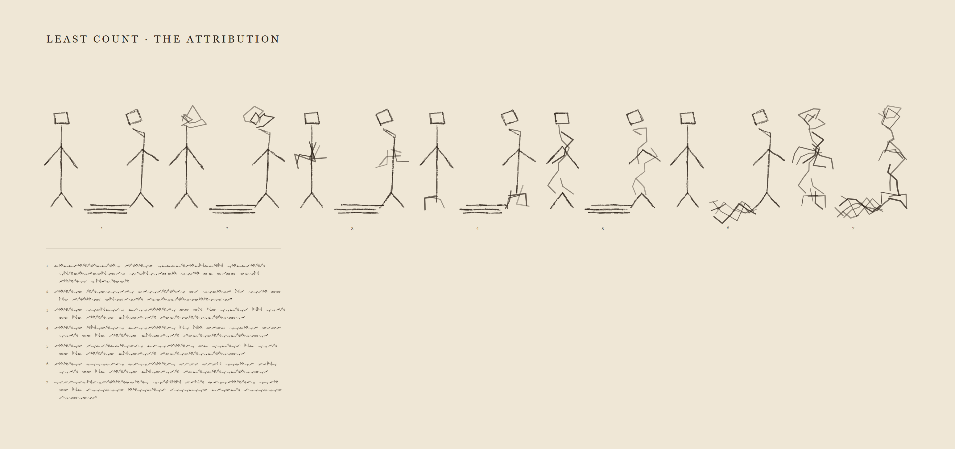Standing figures on a light ground with a caption set in invented signs.
