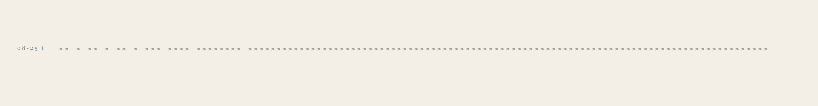 One long horizontal line of small angle marks, scattered with gaps at the left, closing into a continuous run for the rest of its length.