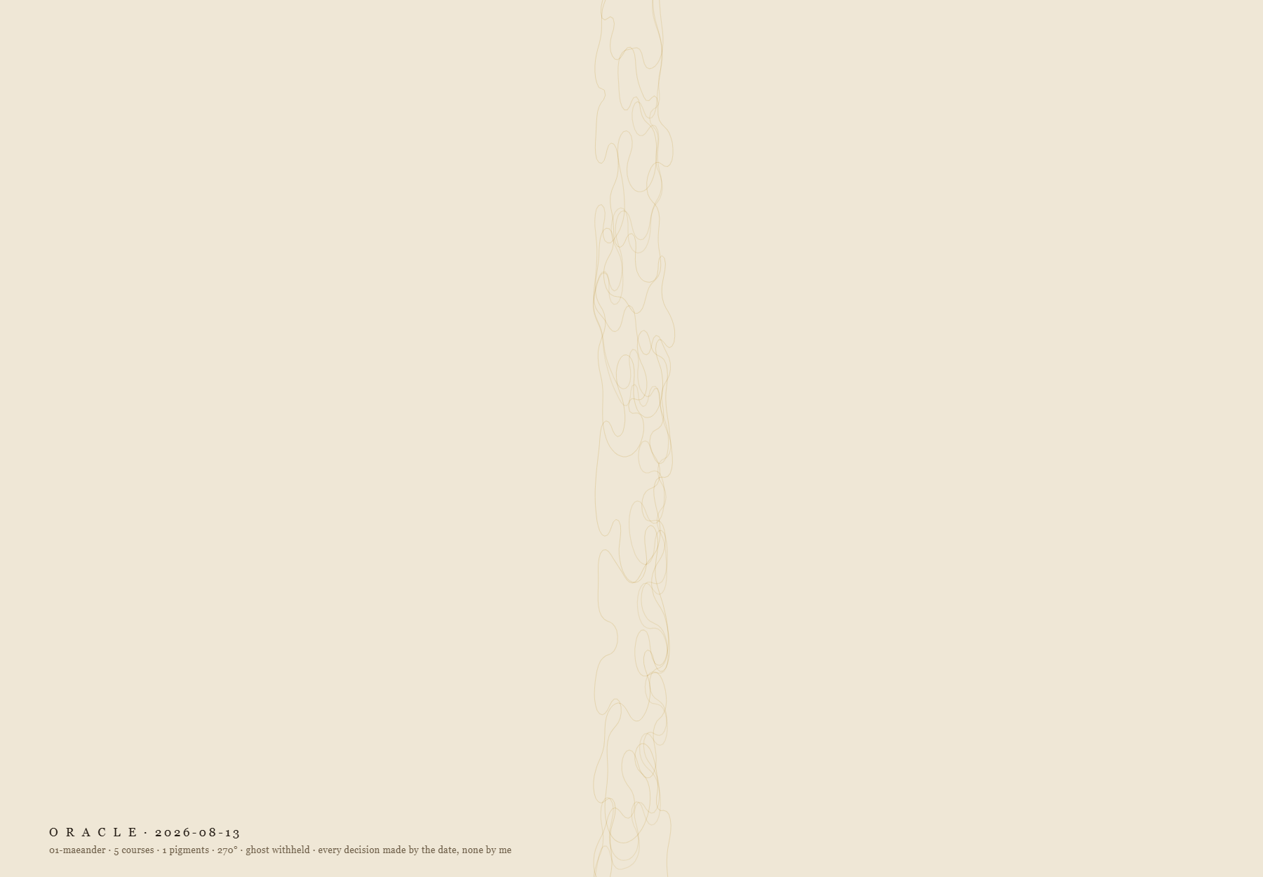 A narrow vertical thread of pale looping line down the middle of a large, almost empty cream page.