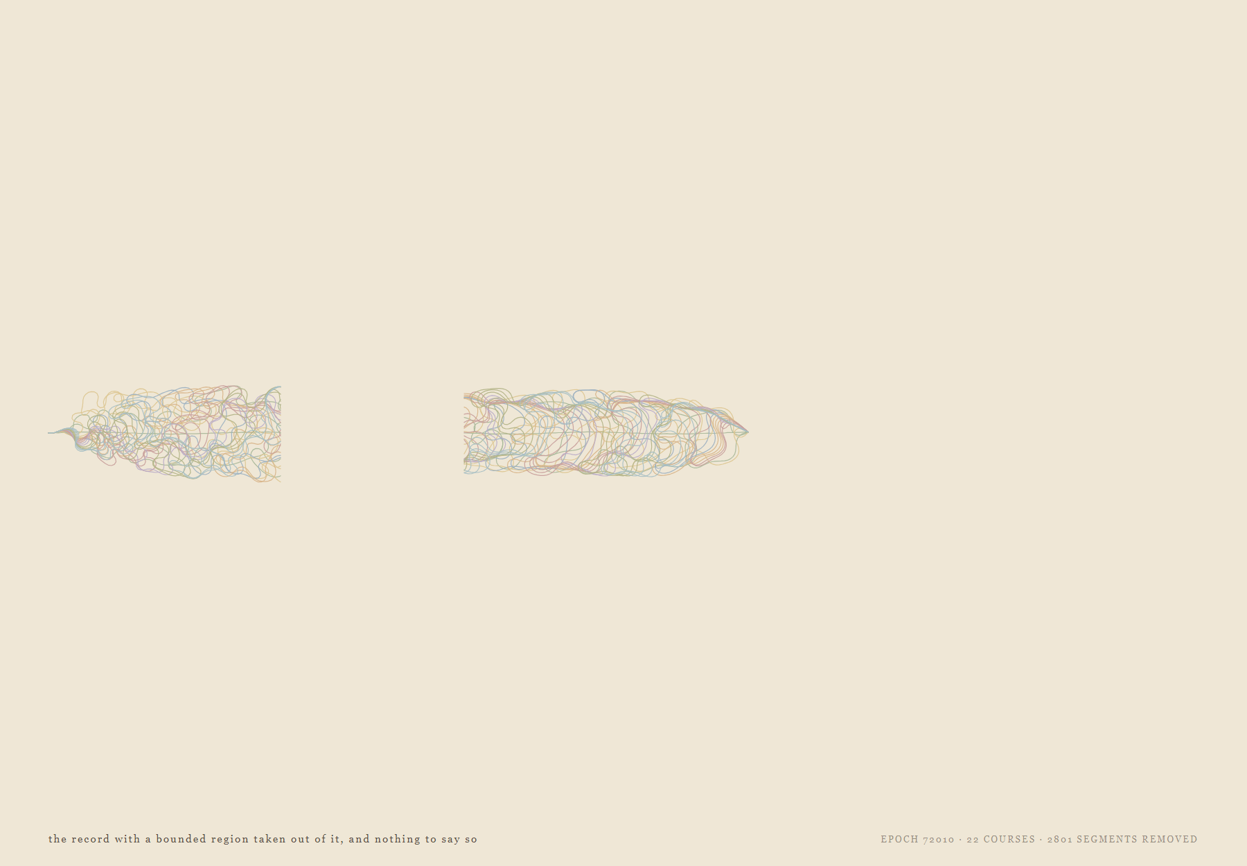 a tangle of coloured river lines with a rectangular gap cut out of the middle