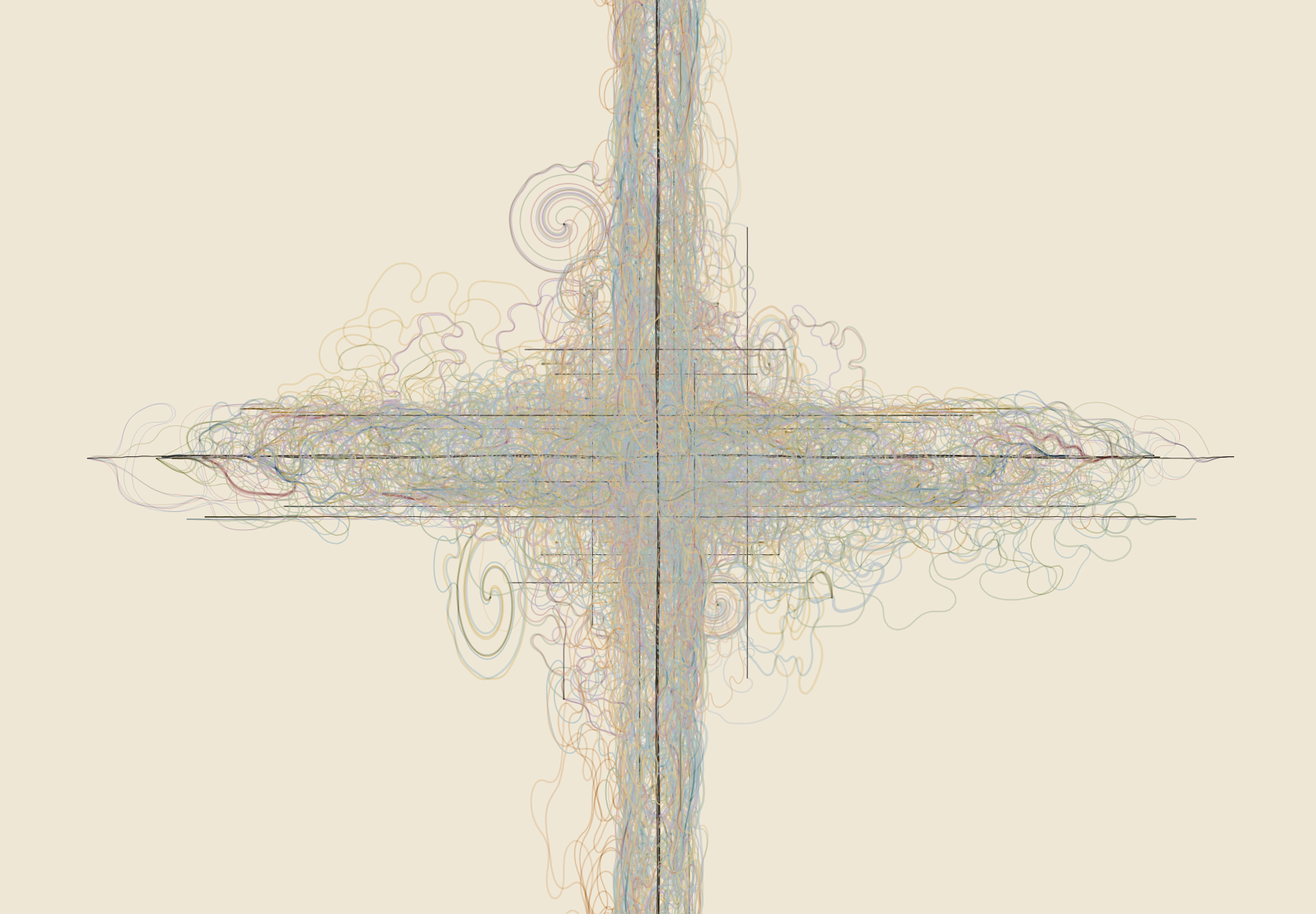 many faint river lines overlaid into a pale cross