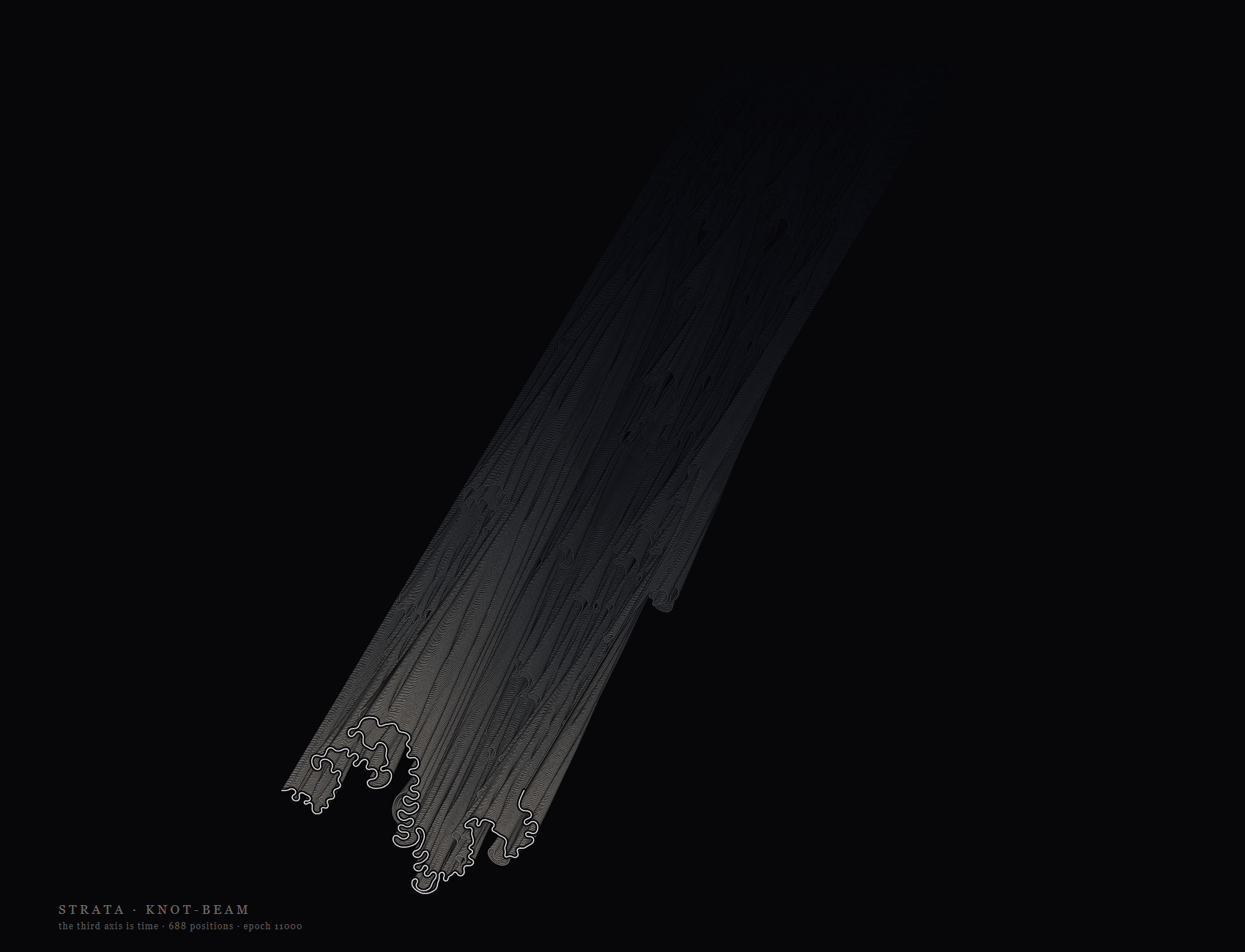 a long faint diagonal beam with a frilled lower edge